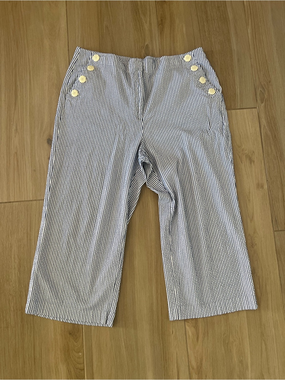 Ann Taylor Factory Wide Leg Seersucker Crop Pants Blue/White Women’s Size 14